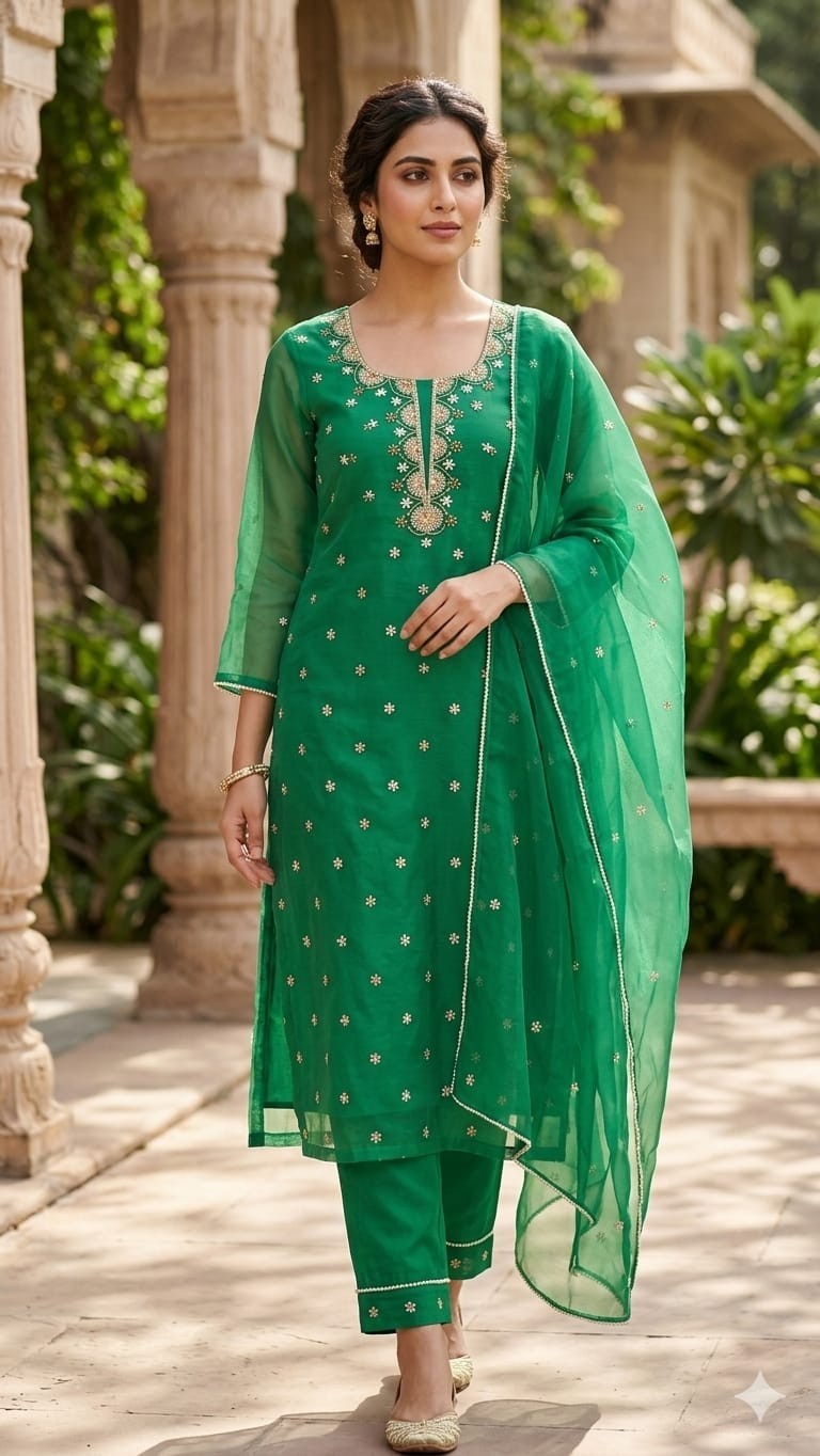 Emerald Green Hand Embroidered Salwar Kameez Set for Women | Custom Stitched…