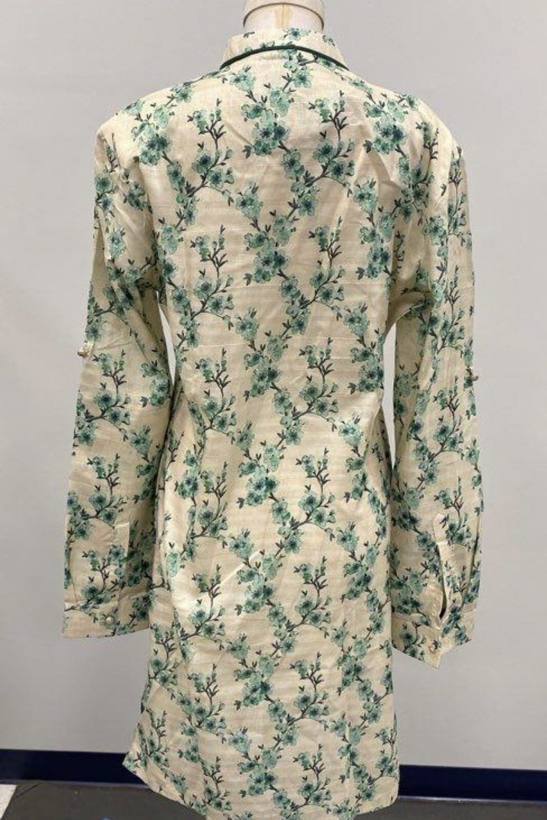 Sherwani Mens Indian Wedding Jacket 40 Formal Tan Green Floral Buttons NWT Beige