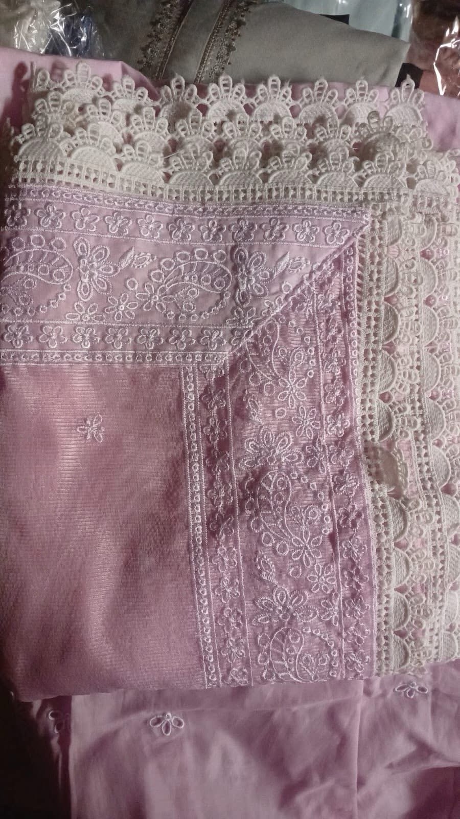 Women’s L Pink Embroidered Cotton Salwar Kameez Suit Set w/ Dupatta 3-Piece