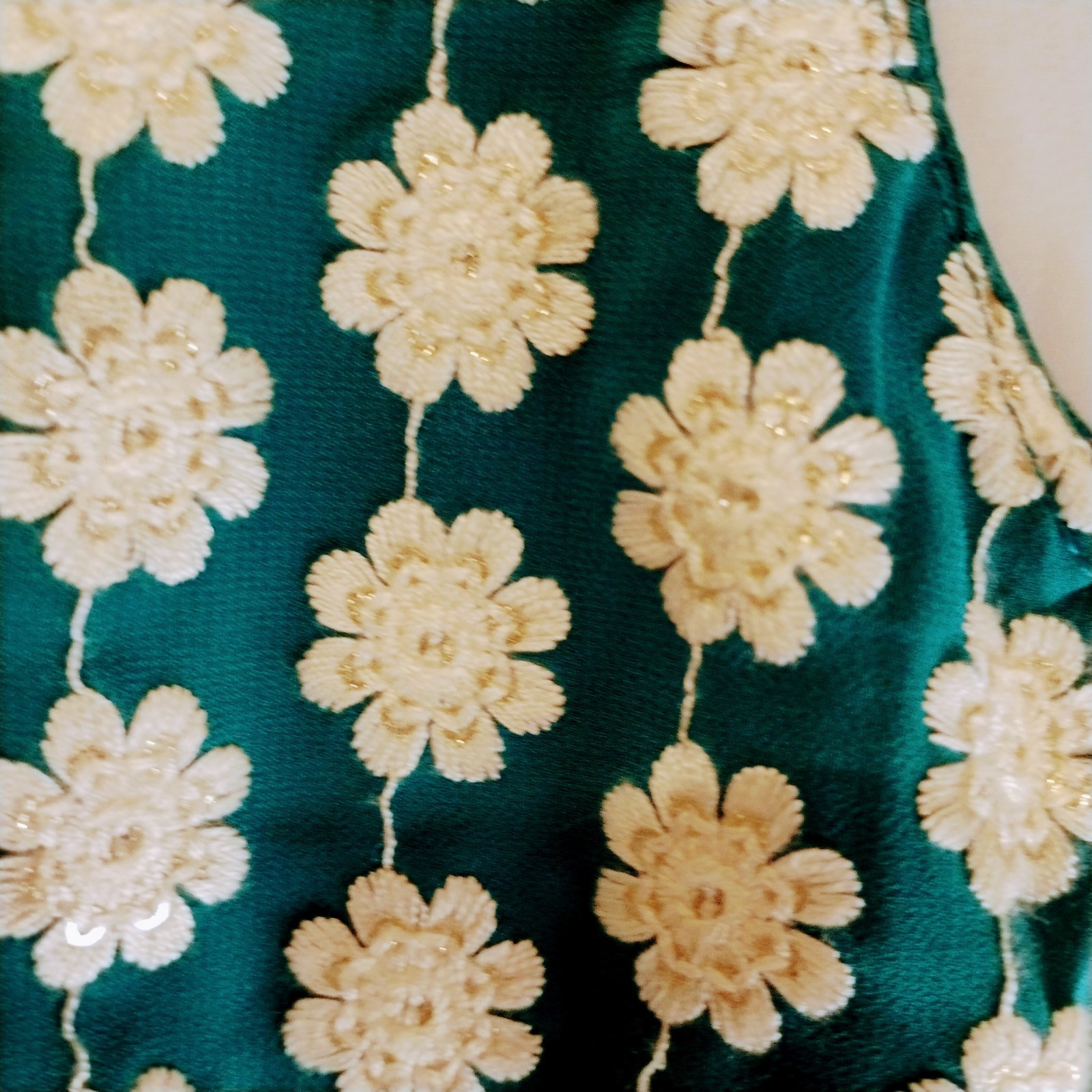 Nazila Couture size M/L Teal Floral Sequin Crop Blouse & Wide Leg Pant Set NWOT