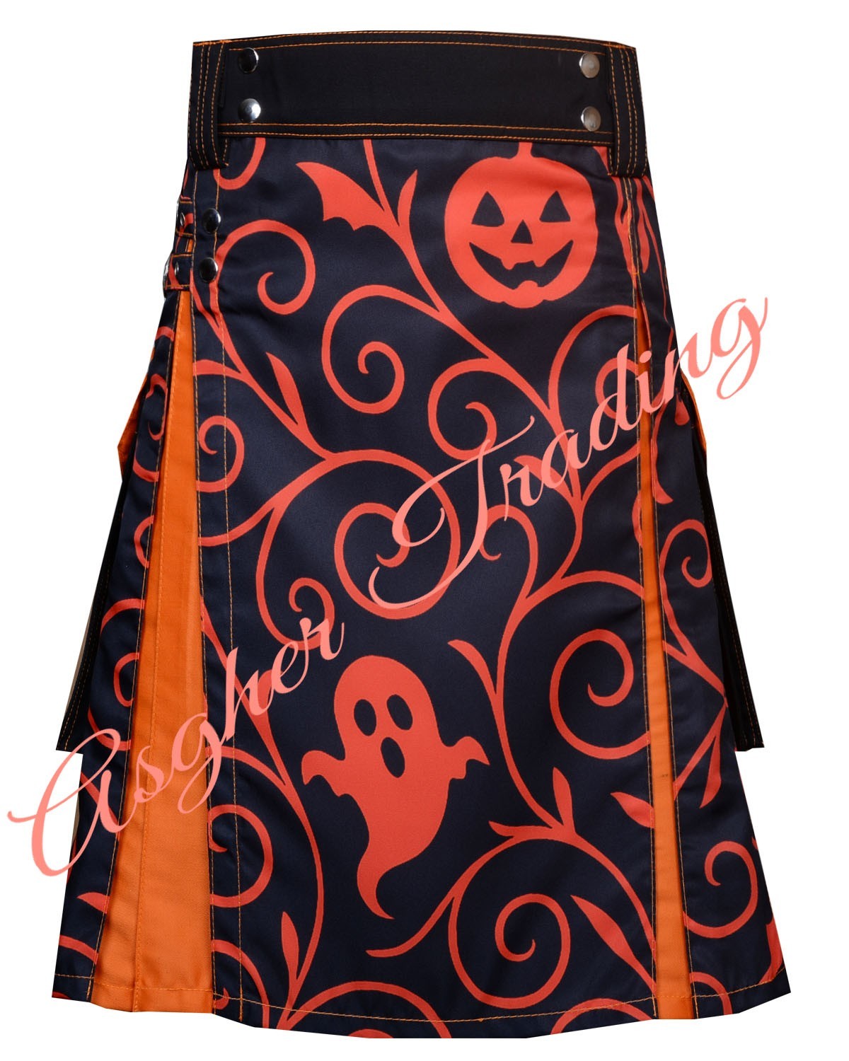 Handmade Black & Orange Halloween Theme Hybrid Utility kilt Men Custom Size Kilt