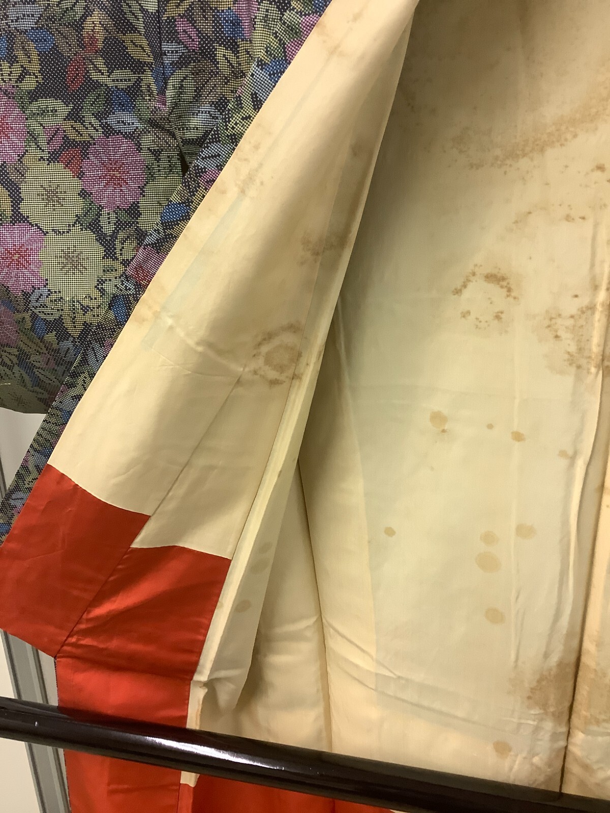 Japanese Vintage Kimono Polyester Black Flower Expensive Dirt Height 59.05in