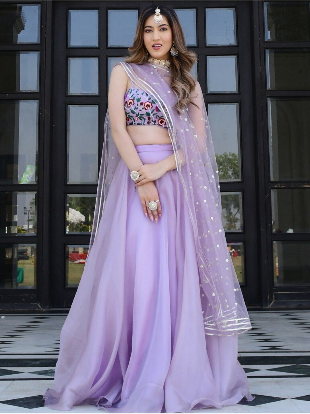 Lavender Organza Net Lehenga Choli With Dupatta For Indian Function Wear
