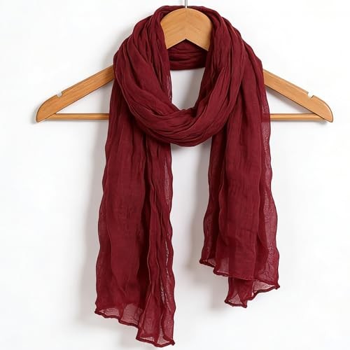 Women Crinkle Spring Scarf Shawls Summer Long Scarves 35*70 inches Wine Red