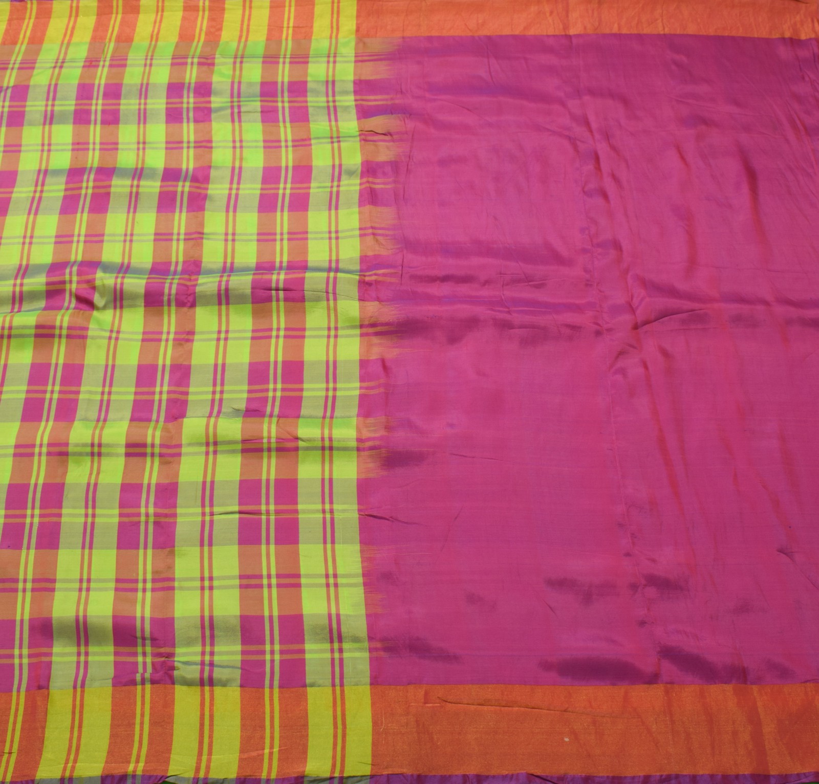Sushila Vintage Silk Handwoven Multi-Color Checks Assam Pattu Saree Broad Border