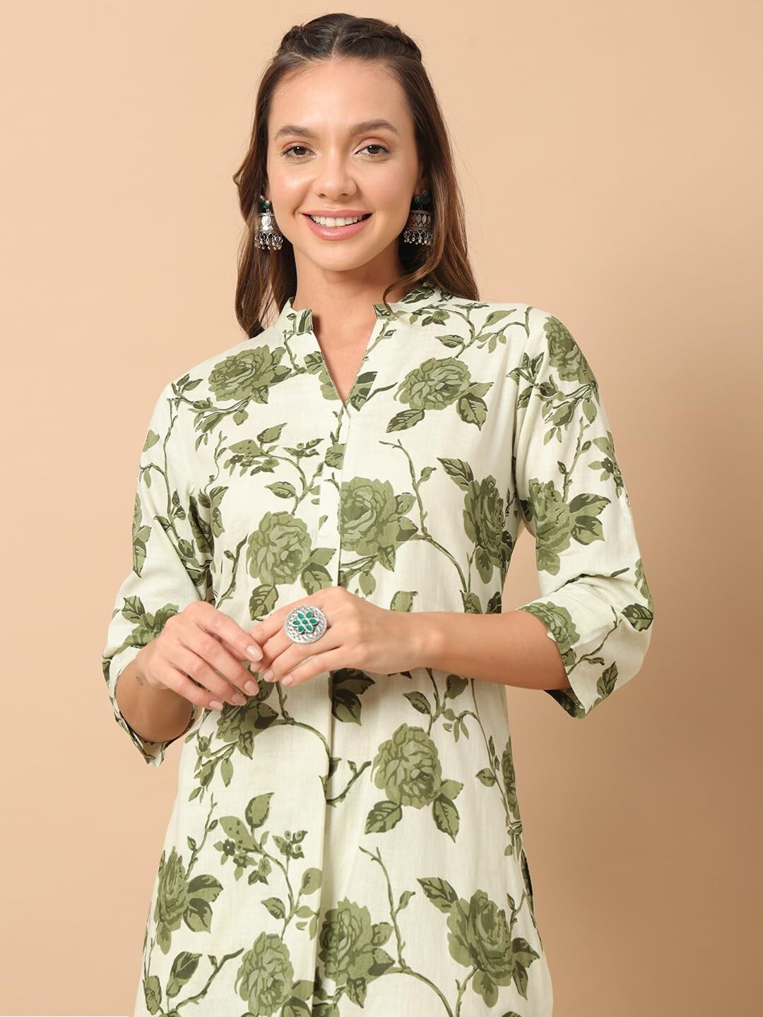 Women’s Pista Green Cotton Straight Kurta with Pant Co-ord Set
