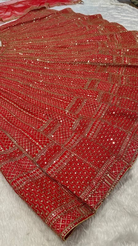 Heavy Designer Red Malai Satin Lehenga Choli With Dupatta For Party & Reception