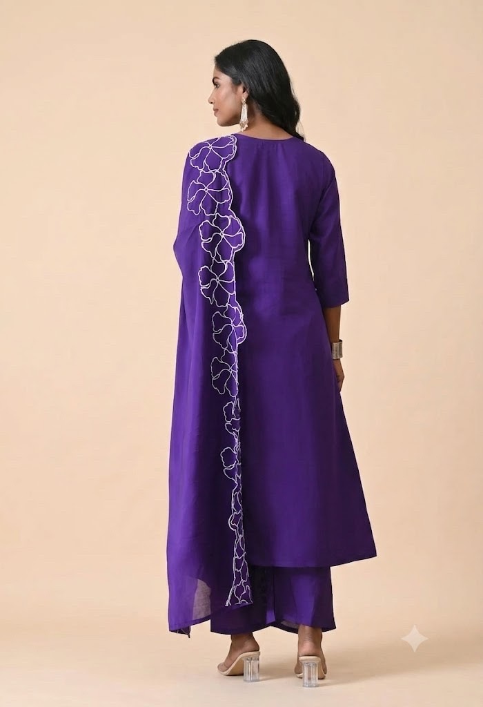 Stunning 3-Piece Royal Purple Festive Kurta Pant Suit Outfit Set
