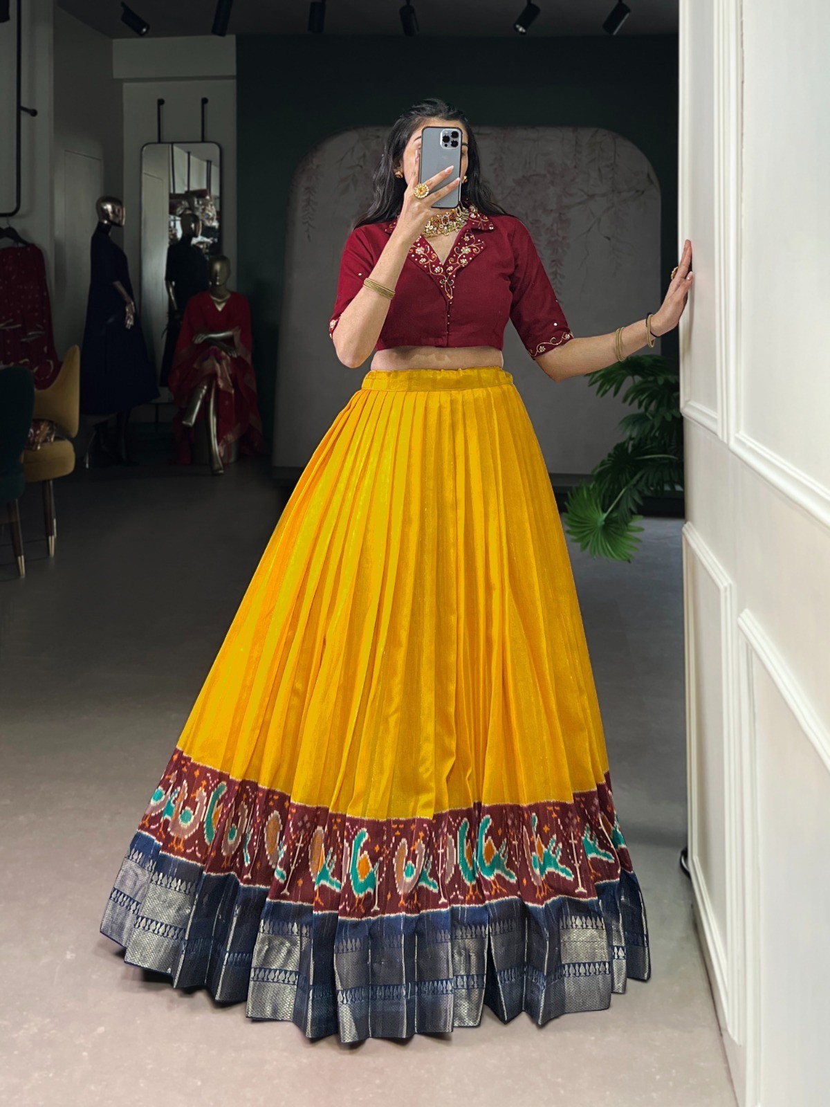 Poly Cotton Lehenga Choli Printed Zari Weaving Indian Wedding Party Wear