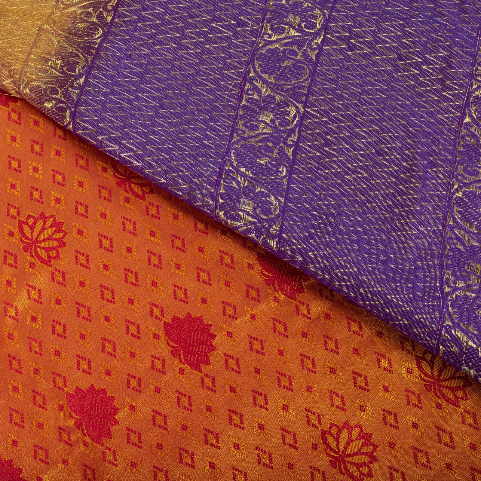 Sanskriti Vintage Saree Orange Art Silk Kanchipuram Brocade Zari Hand Woven Sari