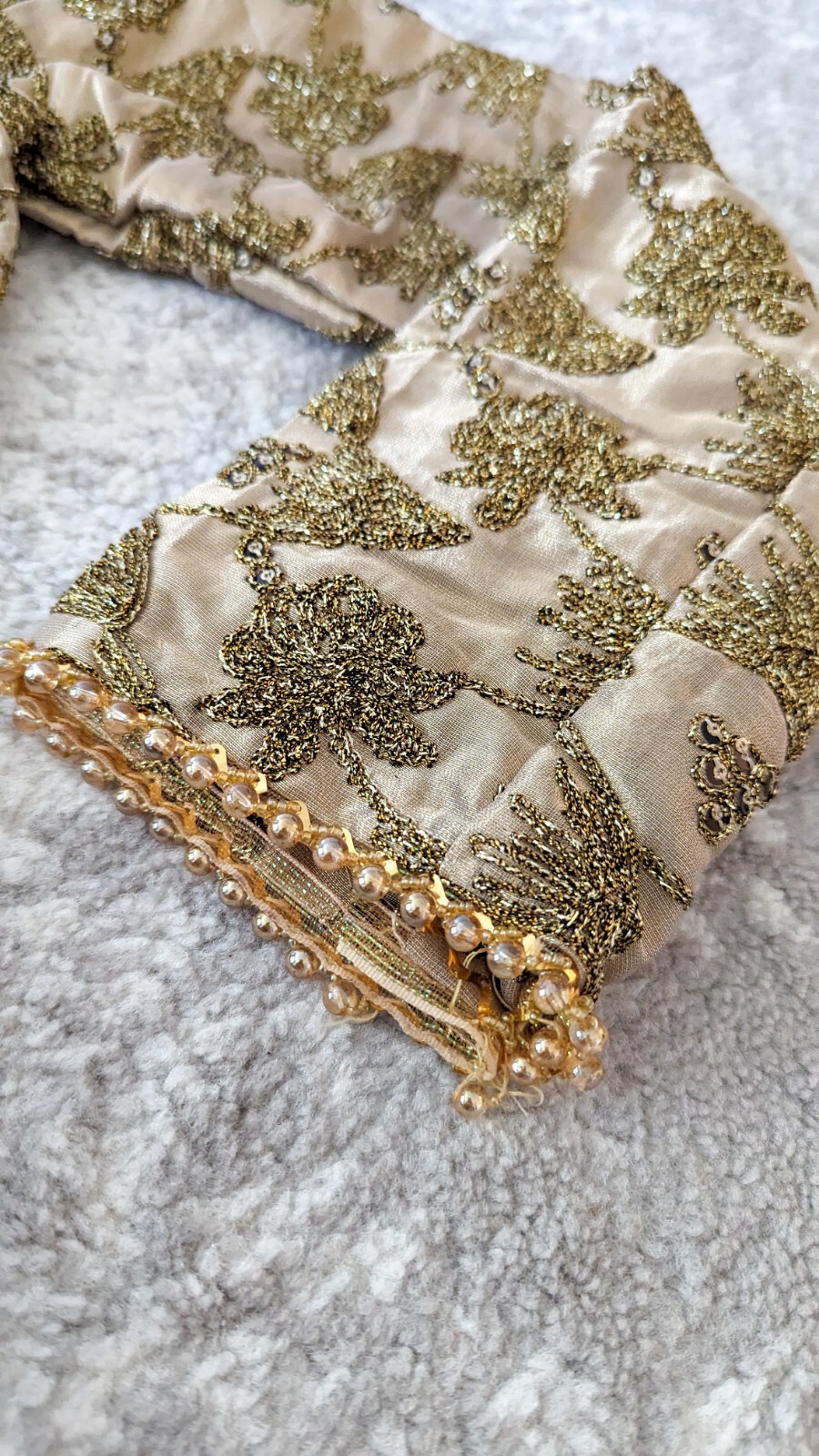 Pakistani Indian Women’s Bridal Formal Farshi Ghagra – 3-Piece, Beige/Gold