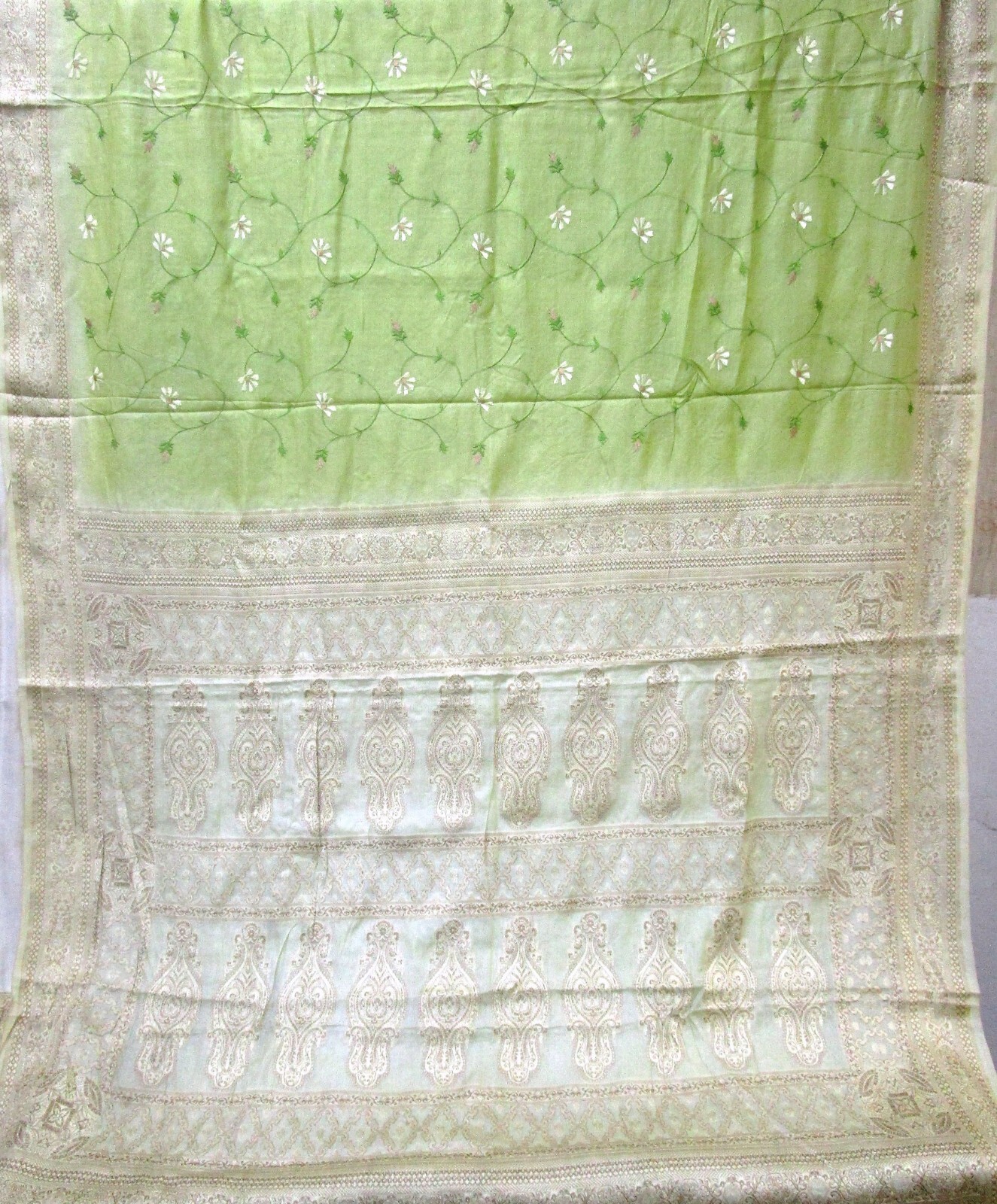 BVH WEARABLE PURE SILK Vintage Sari 5yds 22July9904 X13 E653 Pista Cream #ABCKB