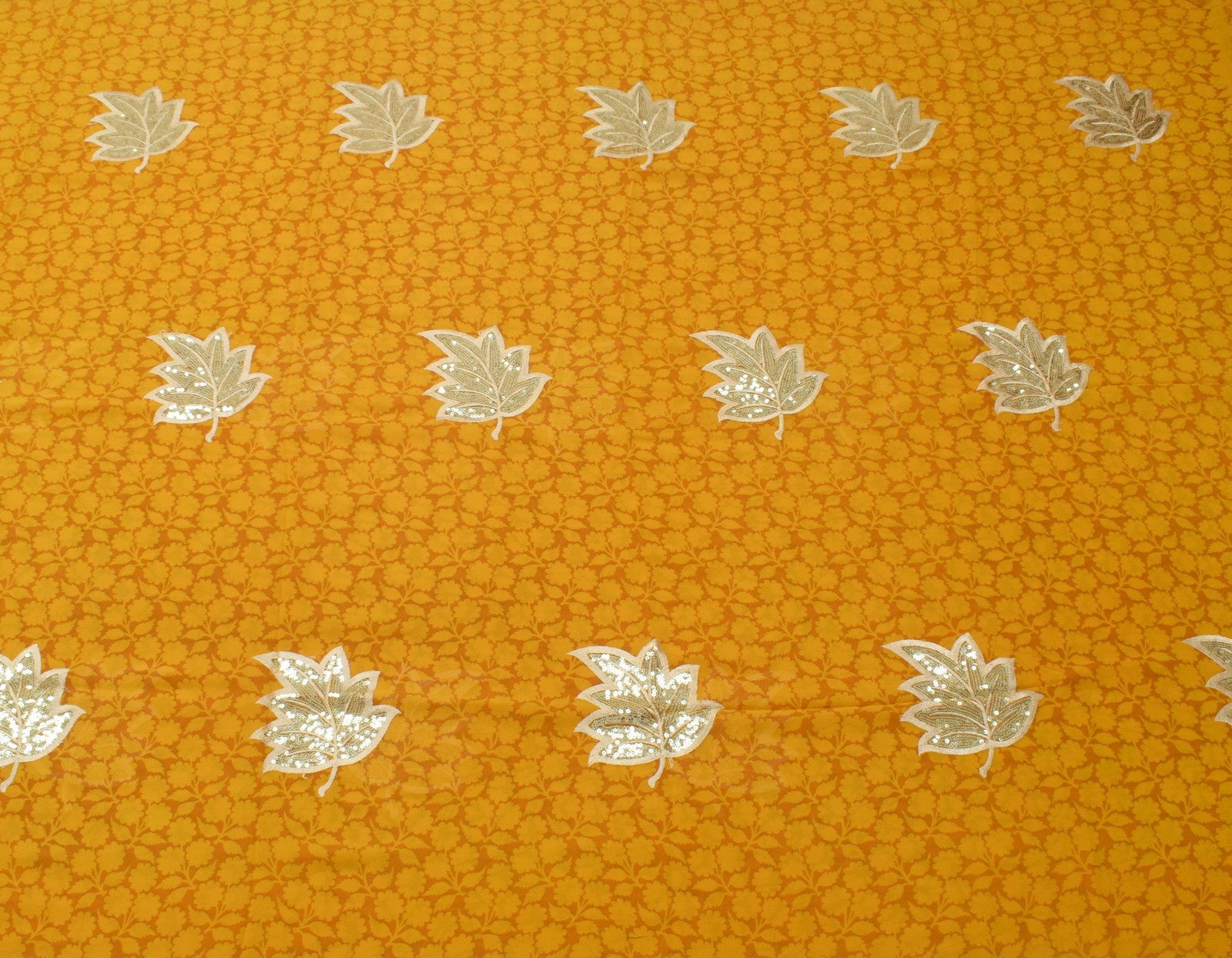 Sushila Vintage Mustard Saree Pure Georgette Printed & Embroidered Sari Fabric