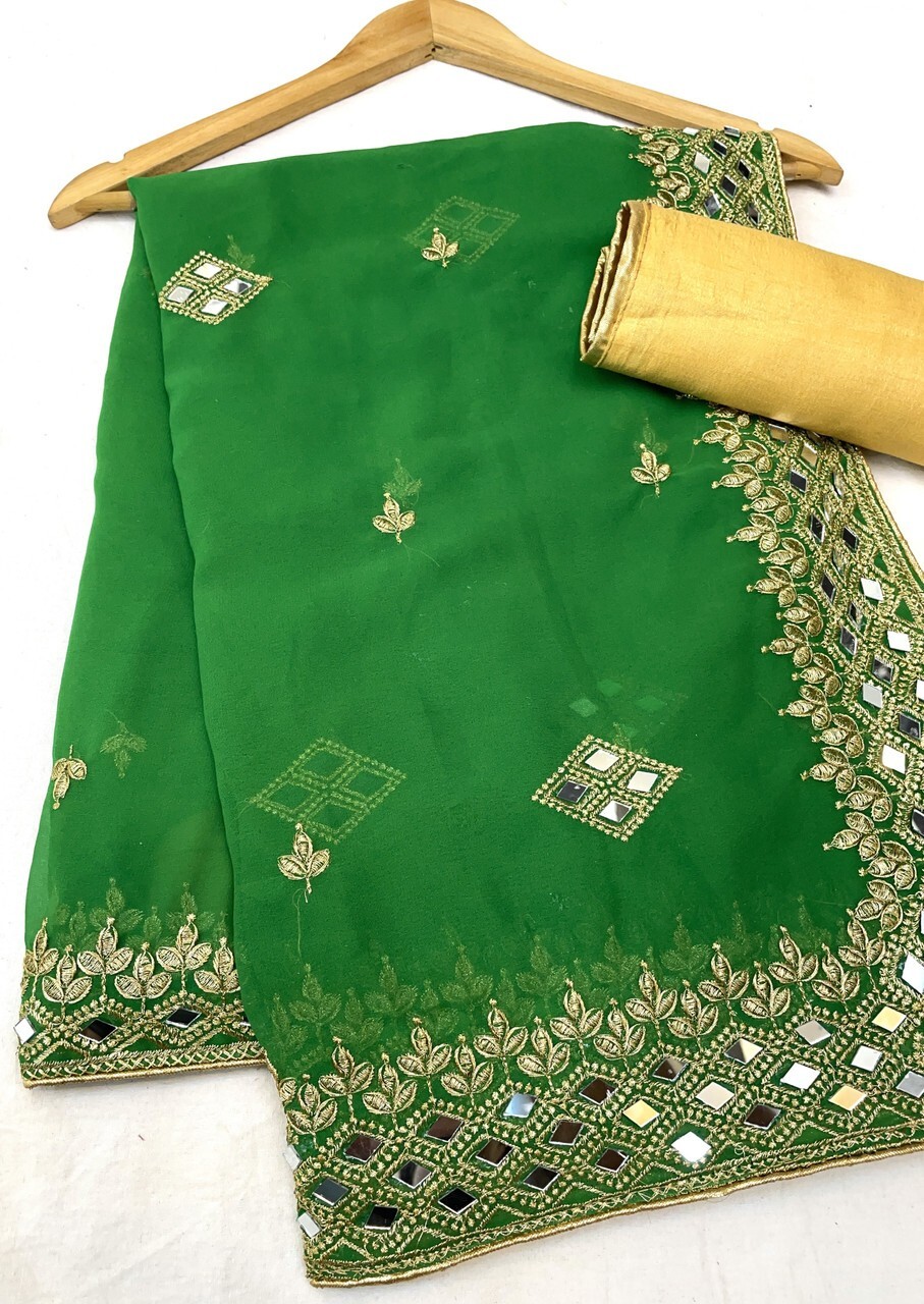 Embroidered Banarasi Georgette Saree (Green)