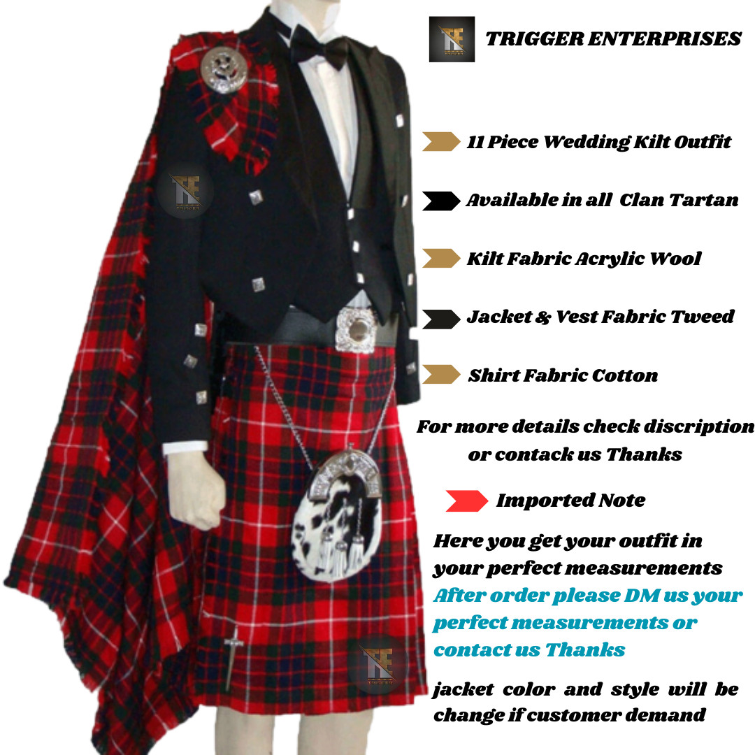 Handmade Men’s 8 yard 16 oz Scottish Wedding All Clan Tartan Kilt Outfits