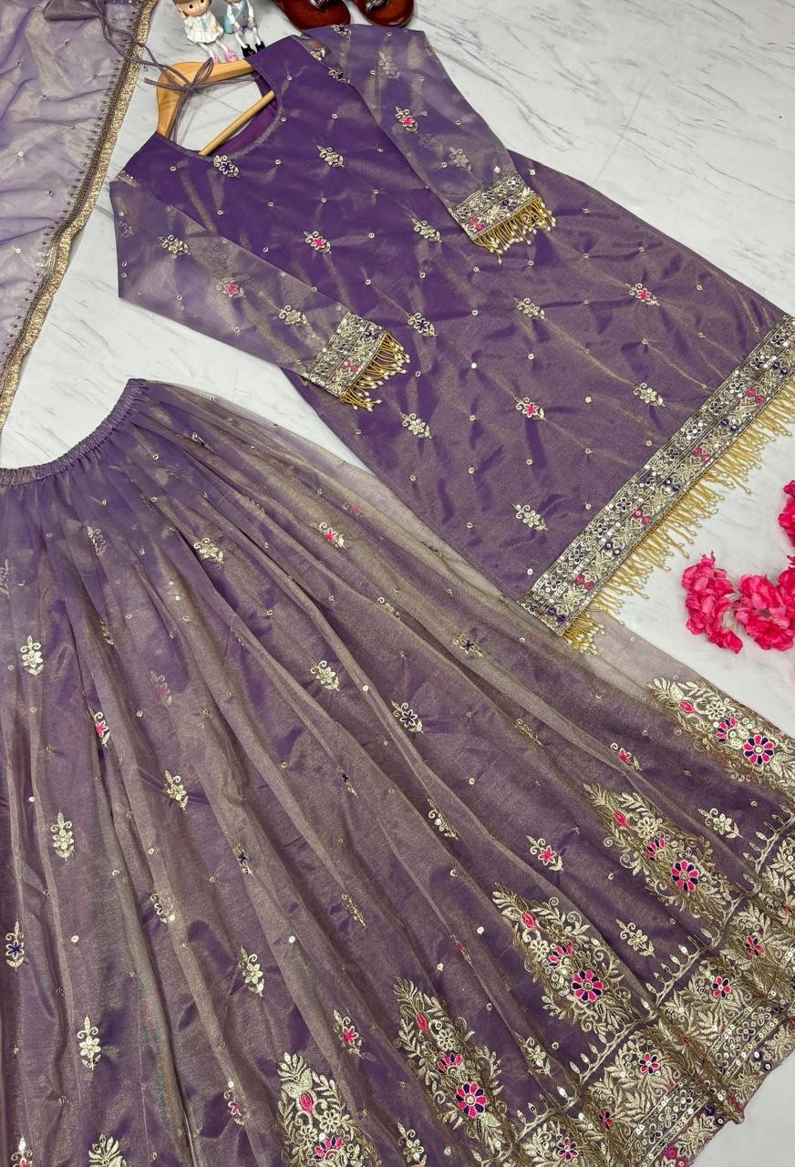 Purple color embroidered 3-Piece Suit Set for Women | Stylish Kurta