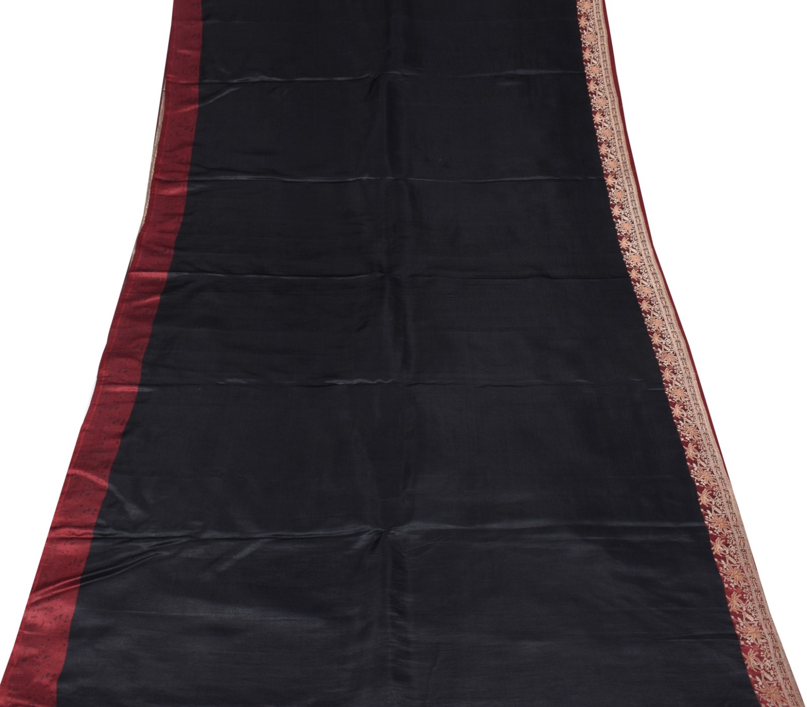 Sushila Vintage Heavy Black Saree 100%Pure Satin Silk Banarasi Woven Sari Fabric