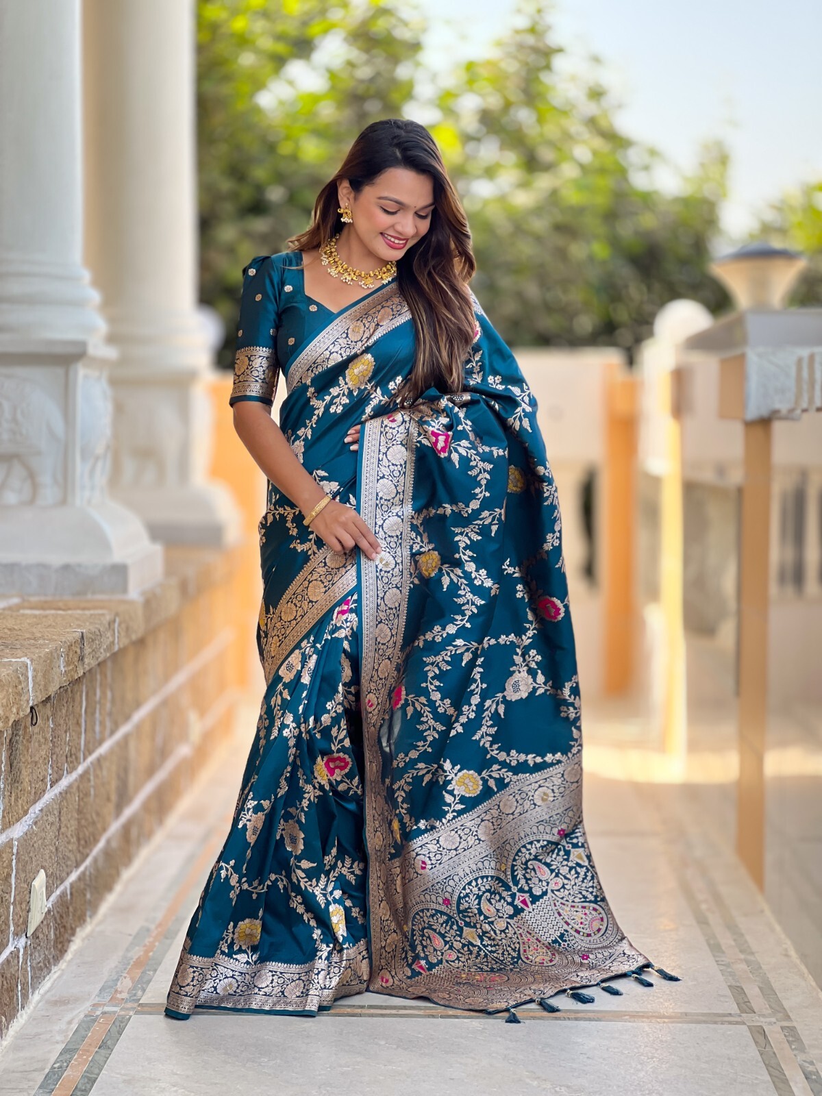 Soft Banarasi Silk Women Sari Designer Meenakari Weaving Indian Traditional Sari