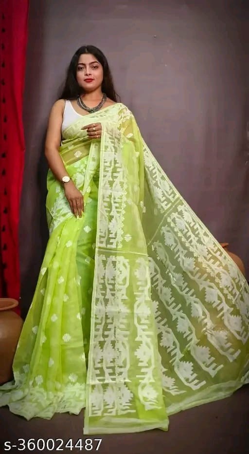 Traditional Bengali Handmade Jamdani Saree With Unstitched Bloused Wedding Wear