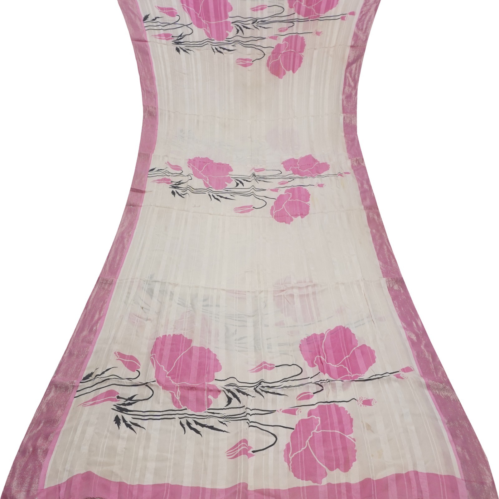 Vintage Pink Saree 100% Pure Silk Georgette Printed Floral Sari 5YD Craft Fabric