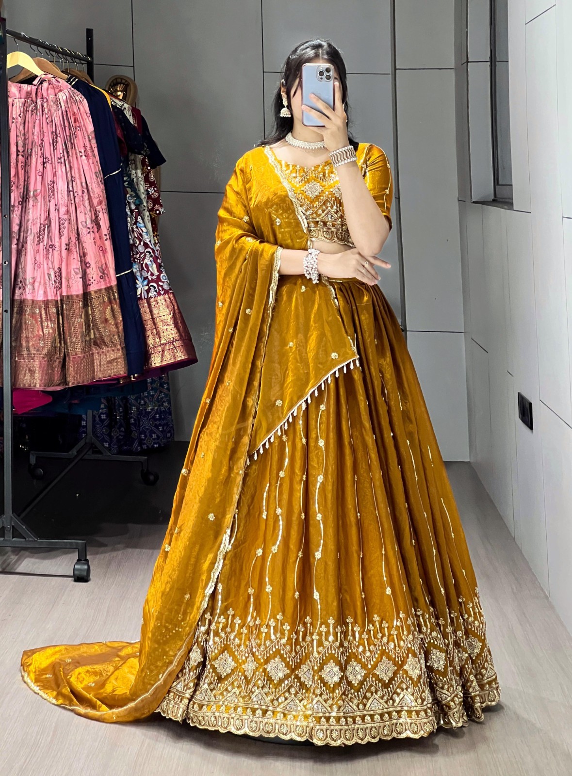Fendy Satin Lehenga Choli Set Beads Sequins Embroidery Indian Ethnic Wear