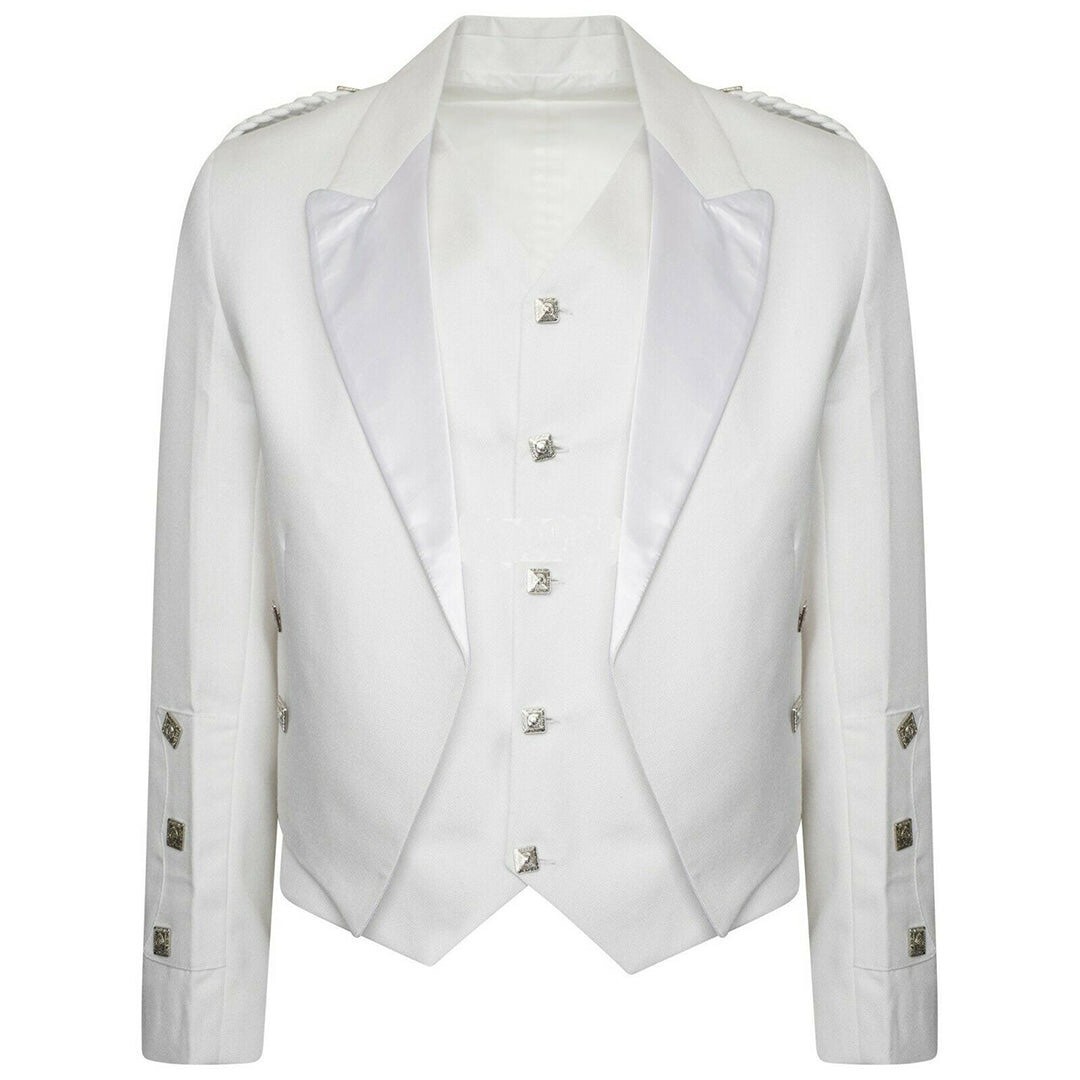 Men’s Scottish White Serge wool Prince Charlie Jacket 5 Button Vest jacket