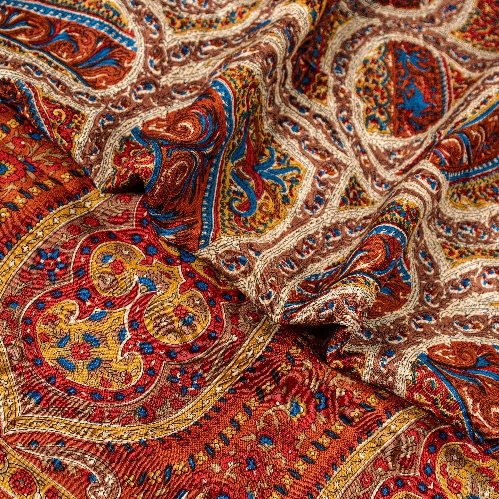 Sanskriti Vintage Saree Multicolor Pure Crepe Silk 5.5+YD Paisley Printed Fabric
