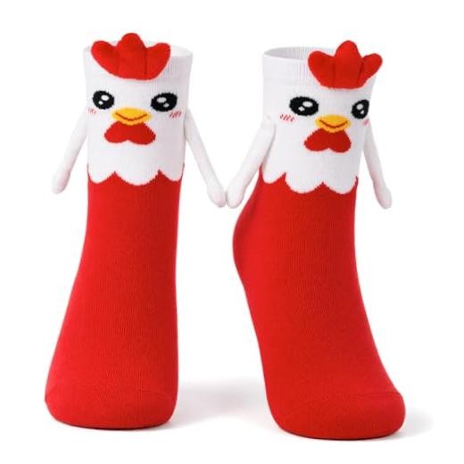 Magnetic Holding Hands Socks – Funny Chicken Animal Socks for One Size Red
