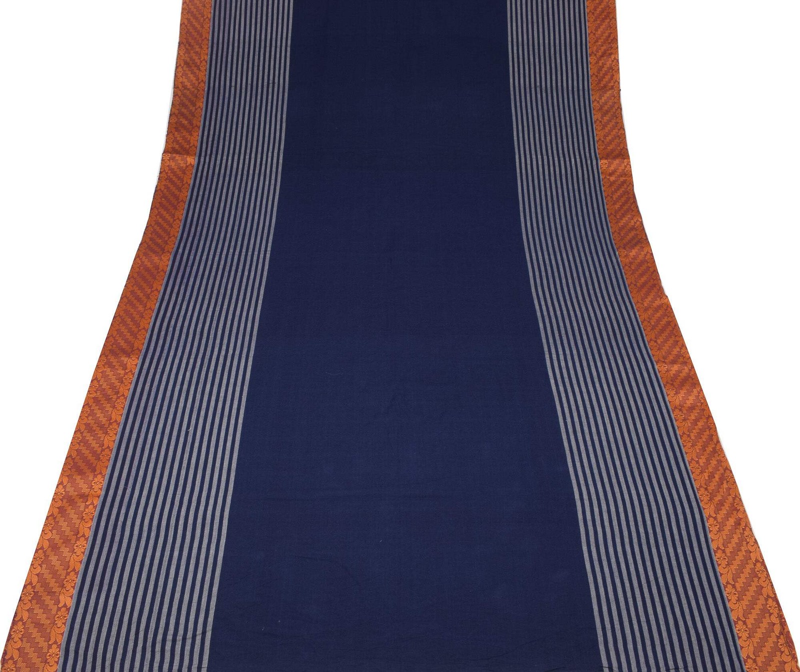 Sushila Vintage Blue Woven Saree Pure Cotton Stripes Soft Sari Craft Fabric