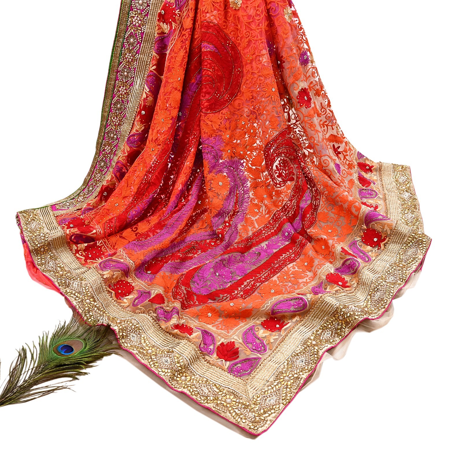 Indian Vintage Sari Net/Mesh Hand Embroidered Designer Manish Malhotra saree 5yd