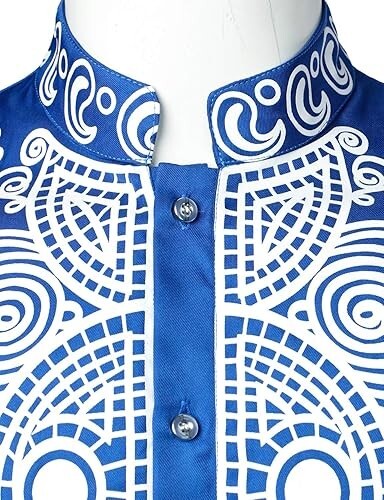 LucMatton African 2 Piece Set Long Sleeve ROYAL BLUE Print Dashiki and Pants MED