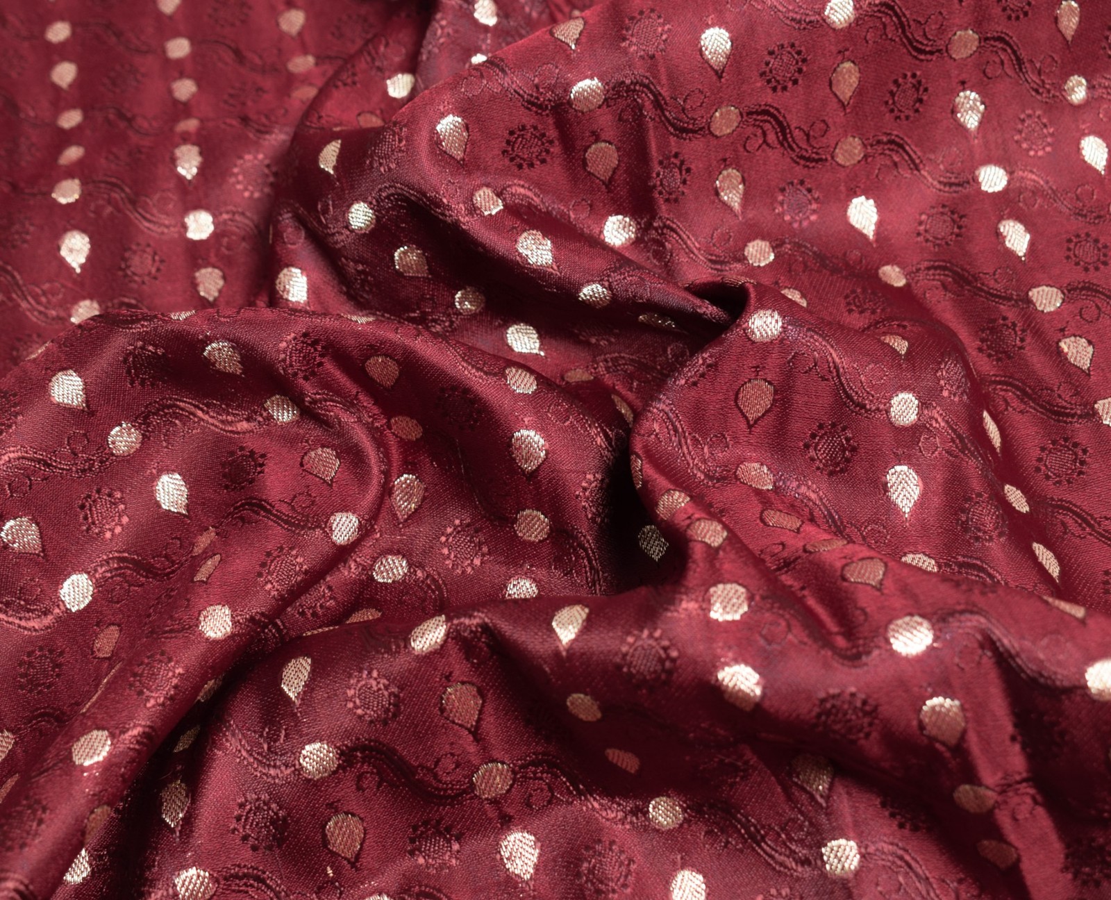 Sushila Vintage Heavy Saree Pure Satin Silk Banarasi Brocade Maroon Sari Fabric
