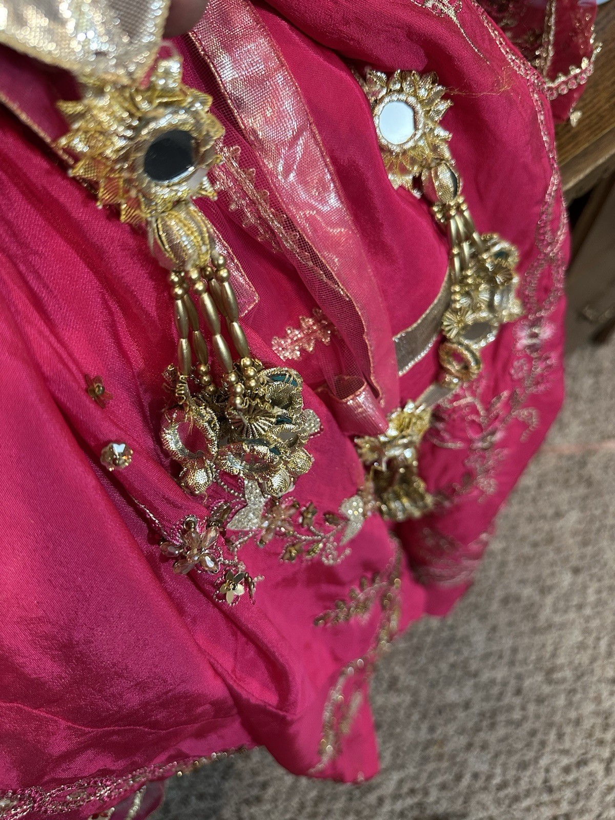 ASIAN STITCH ZARQUN BRAND – Emb Raw Silk Front & Back Emb, Net Lux Dupatta – $75
