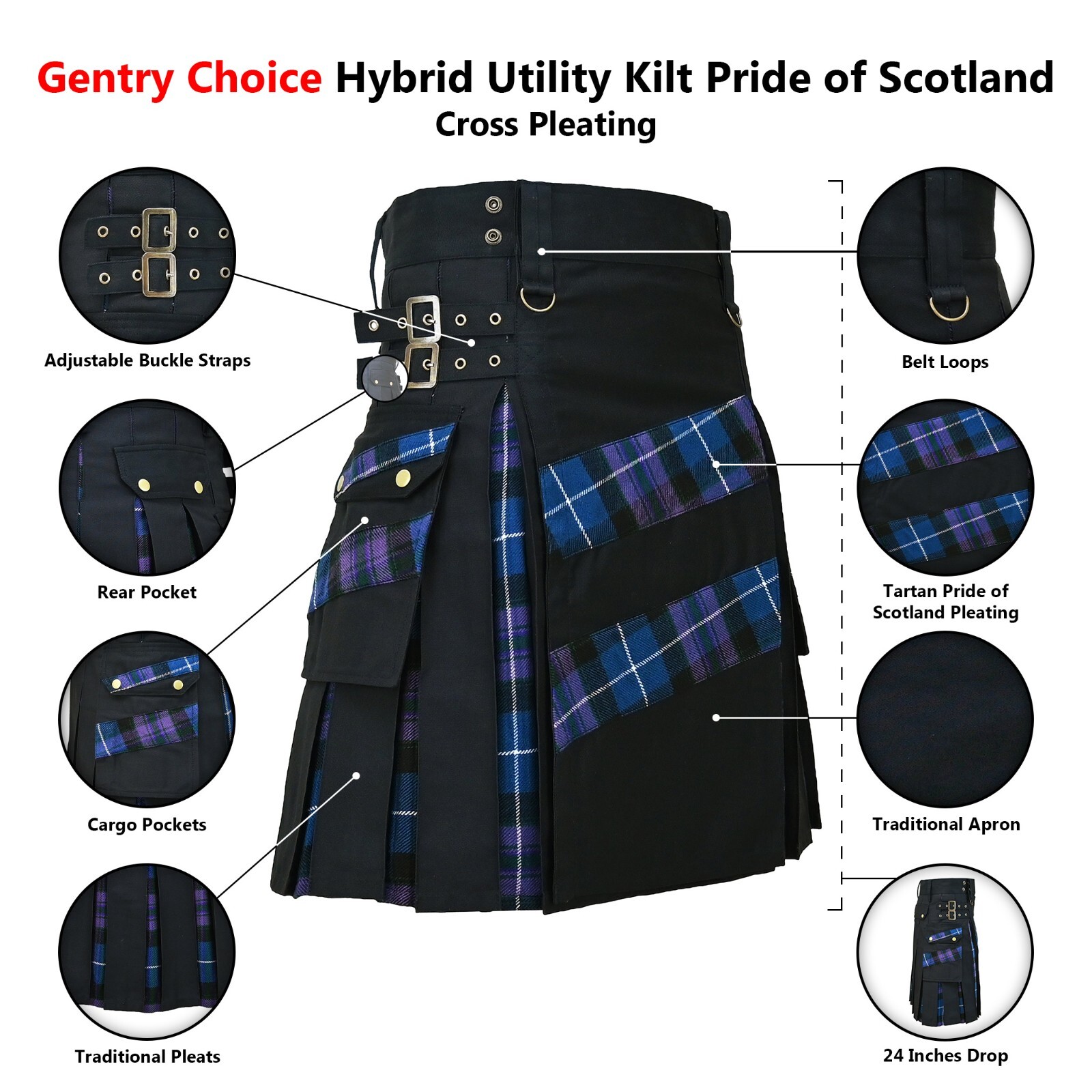 Traditional Scotland Hybrid Tartan Pride of ScotlanCross Stripes Kilt Highlander