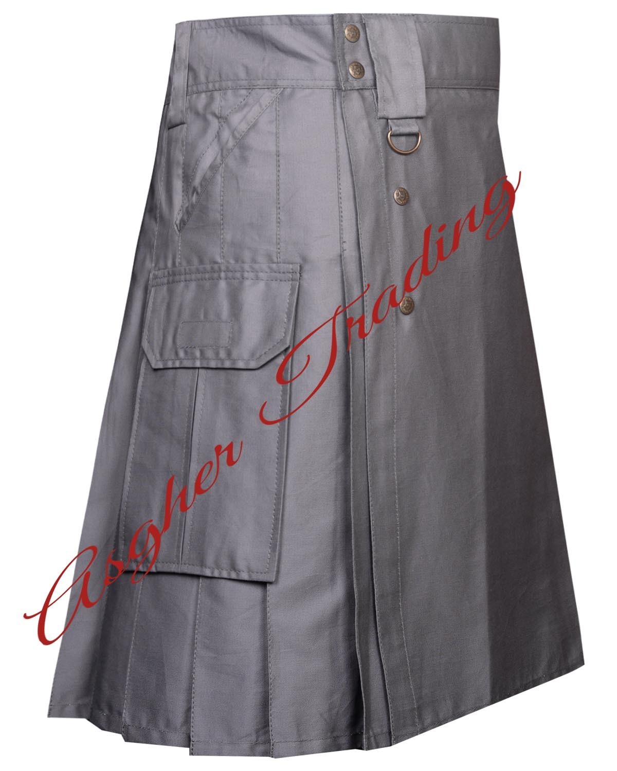 Handmade Grey Cotton Utility Kilt, Tactical Style kilt For Men Custom Size kilts