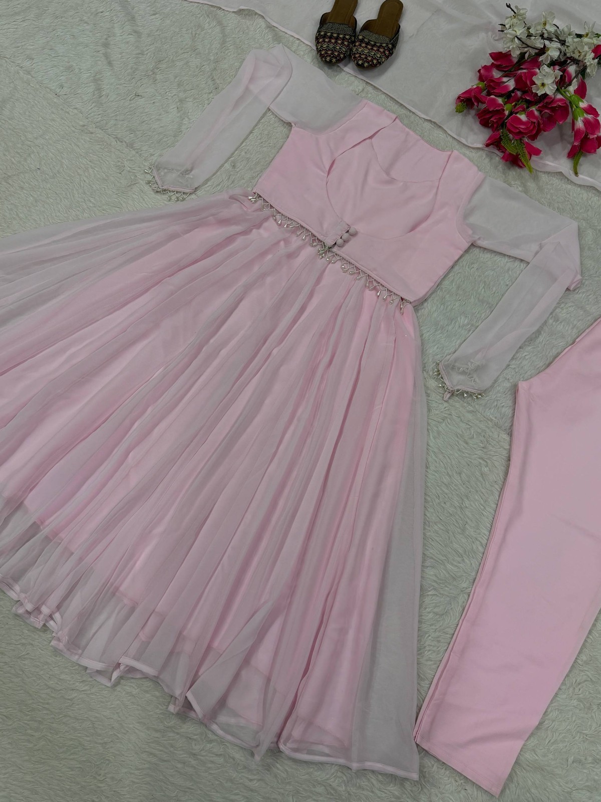 Designer Baby Pink Anarkali Gown Floor Length Ethnic Wedding Party Wear Dress