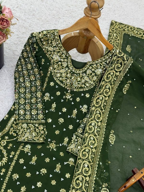 Fancy Designer Heavy Georgette Green Palazzo Suit And Dupatta For Function Wear