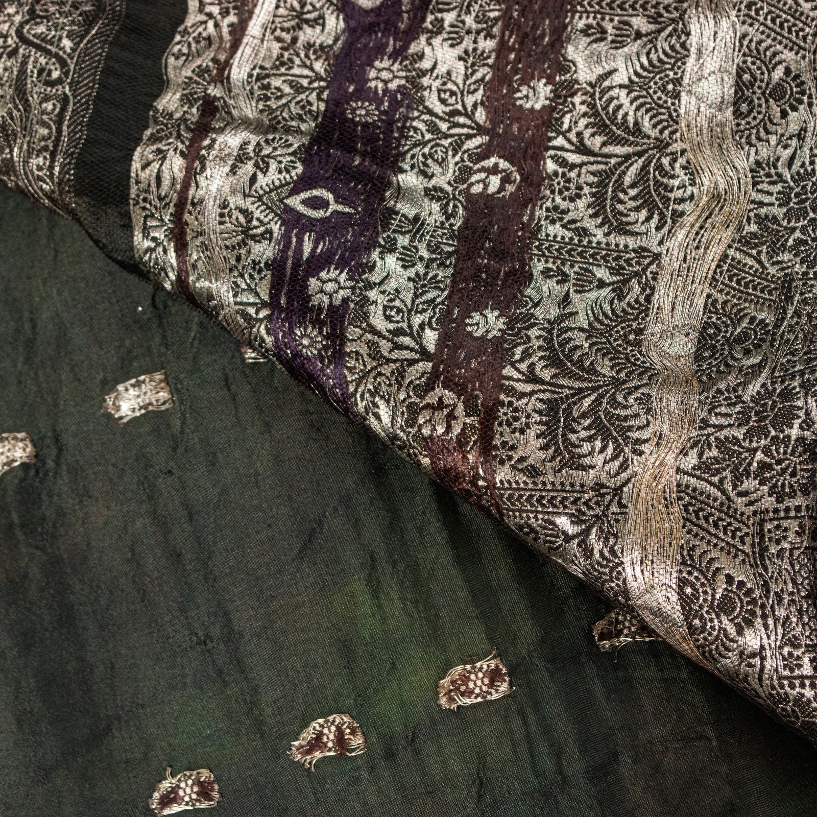 Sanskriti Vintage Black Pure Satin Sarees Banarasi Brocade Zari Hand-Woven 5+Yd