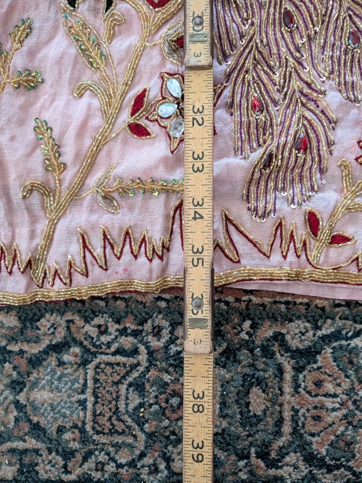 Vintage Hand Embroidered Beaded Peacock Indian Tunic Kurti Pink Boho Maximalist