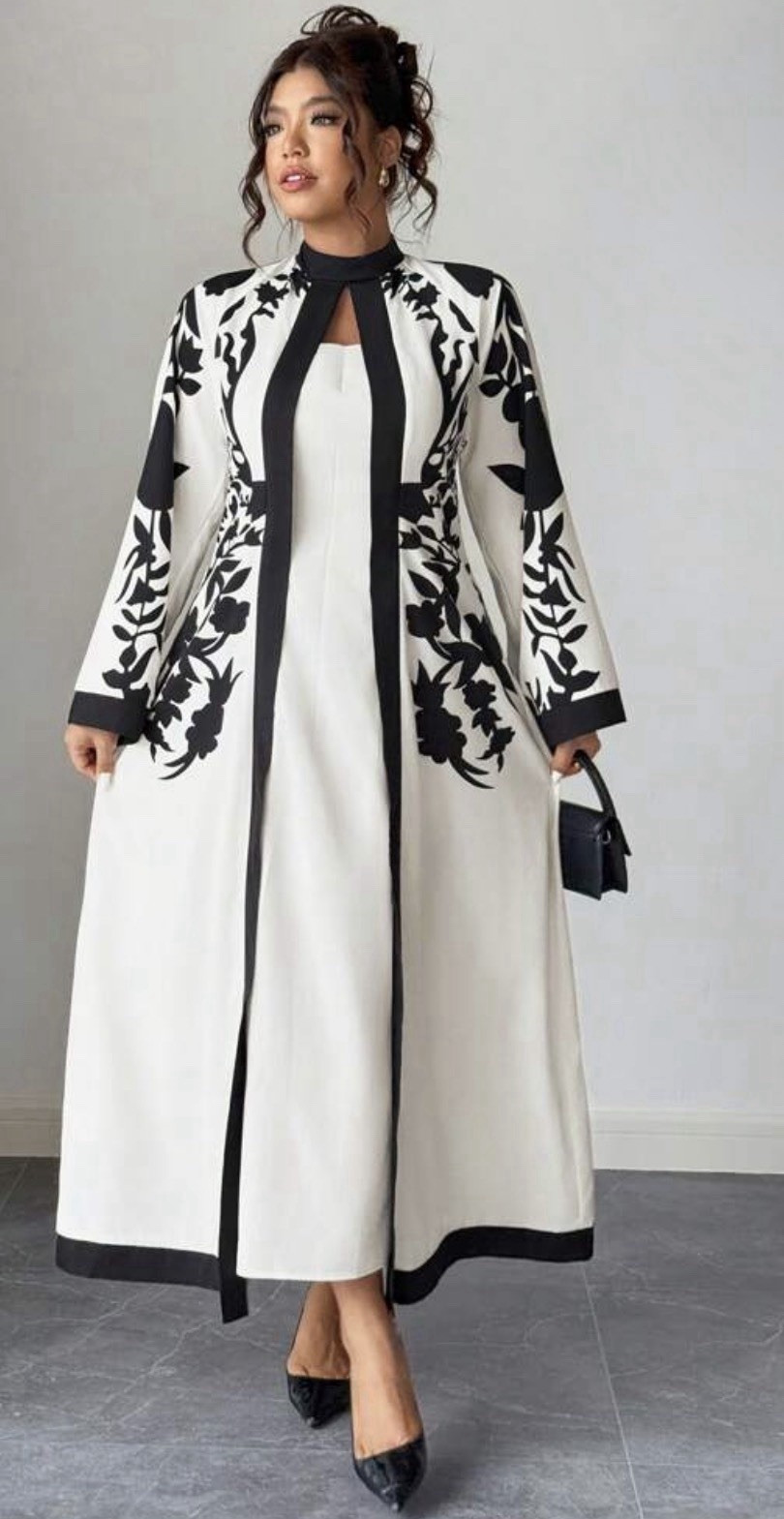 Handmade Women’s Kaftan White & Black Floral One Size Chiffon Polyester