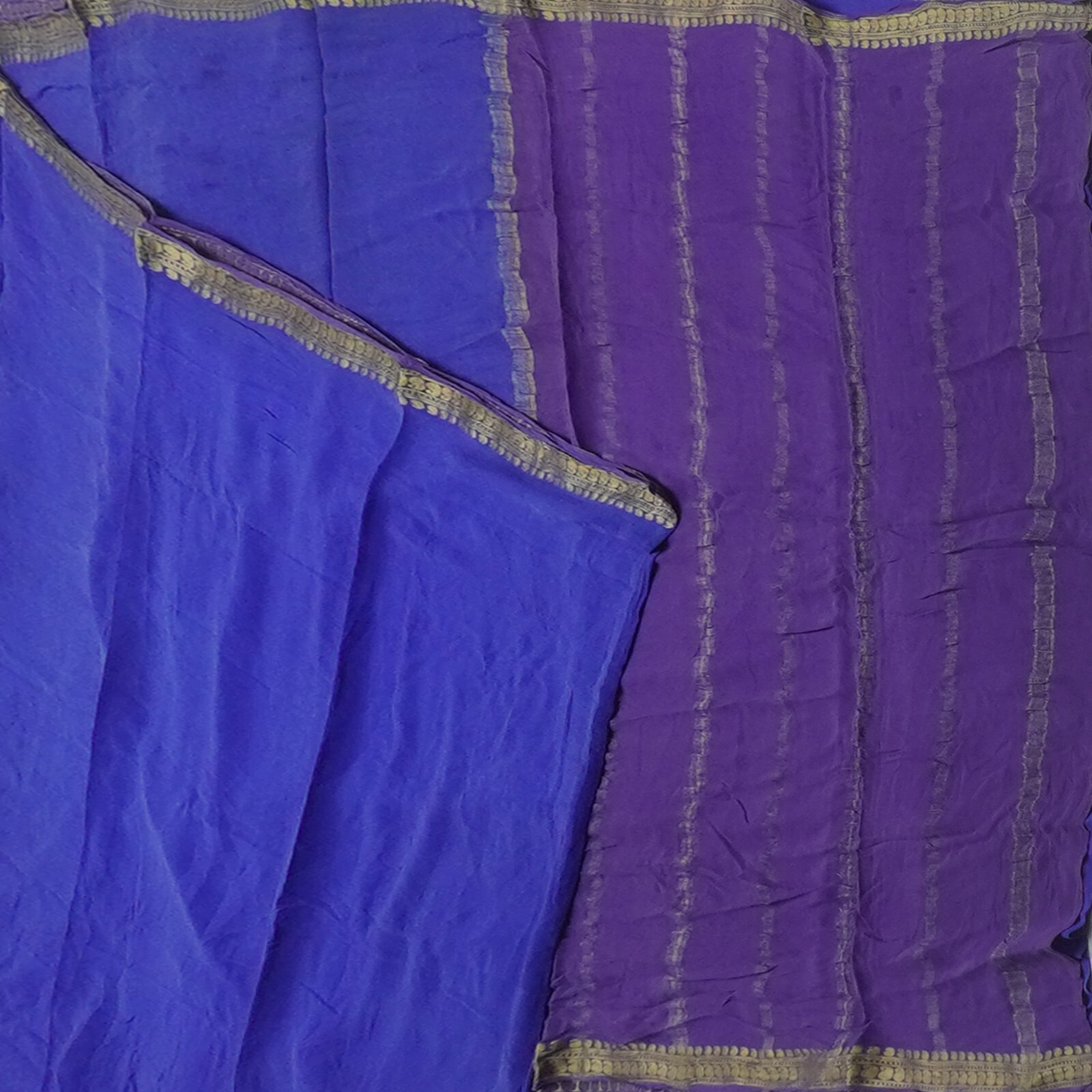 Vintage Blue Sarees 100% Pure Mysore Crepe Silk Zari Woven Sari 5YD Craft Fabric