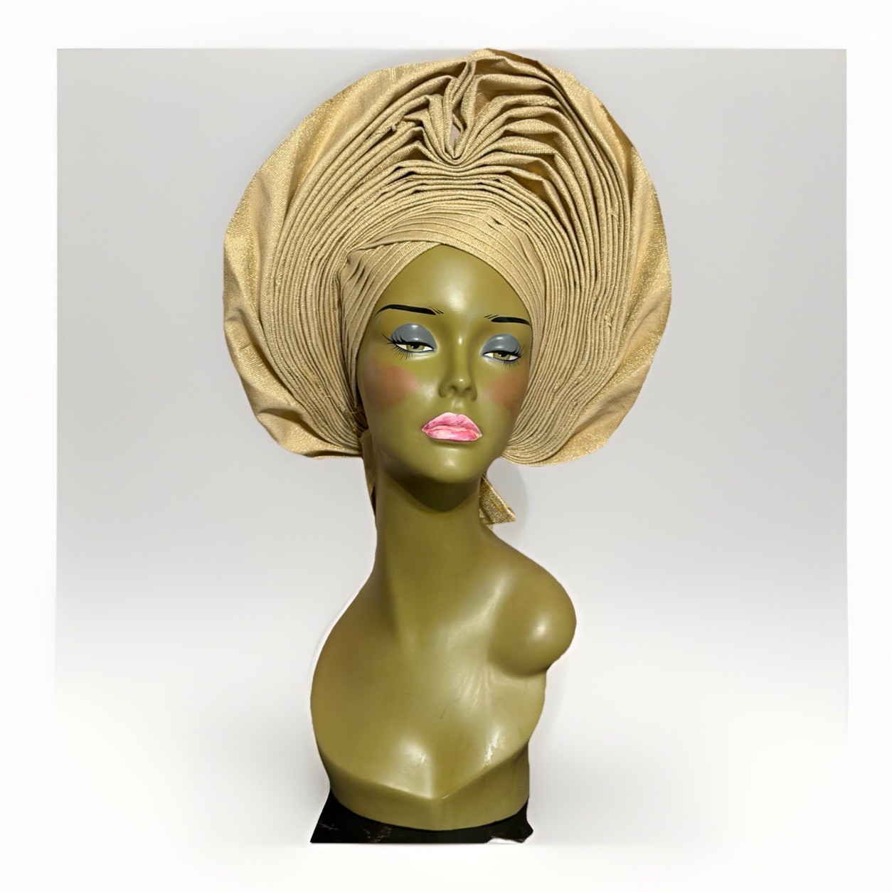 Aso-Oke African Headtie Auto Gele, Gold Color Empress headwear