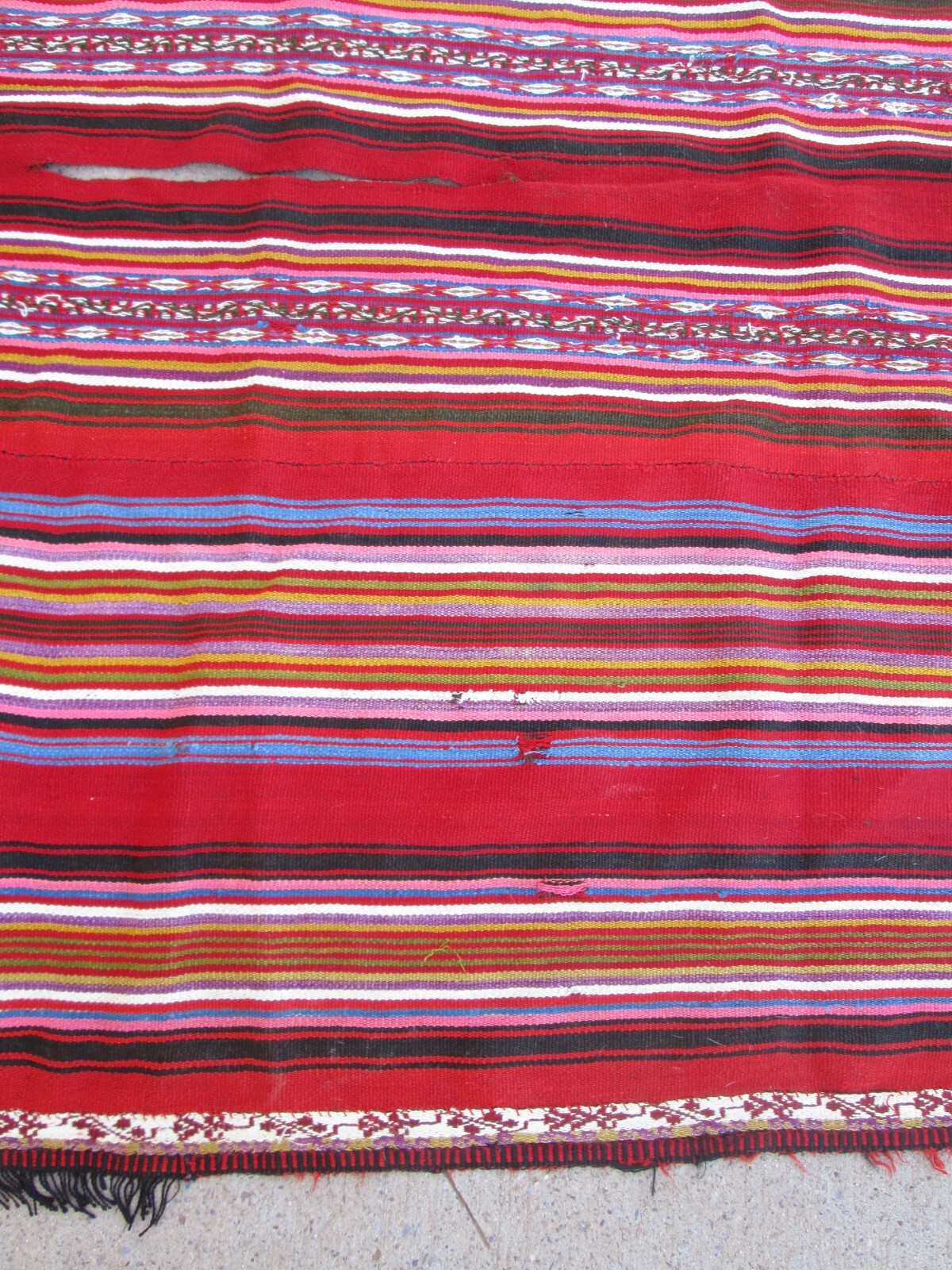 Bolivian Poncho Vintage Multi-Color Red 52 inch by 58 inch Textile