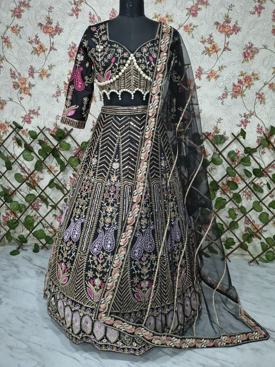 Black Premium Kasturi Silk Lehenga Choli Dupatta Heavy Embroidered Indian Wear