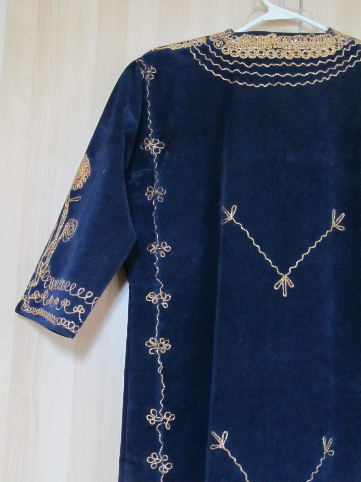 Fine Traditional Vintage Blue Velvet Gold-Silver Embroidered Folk Caftan Dress