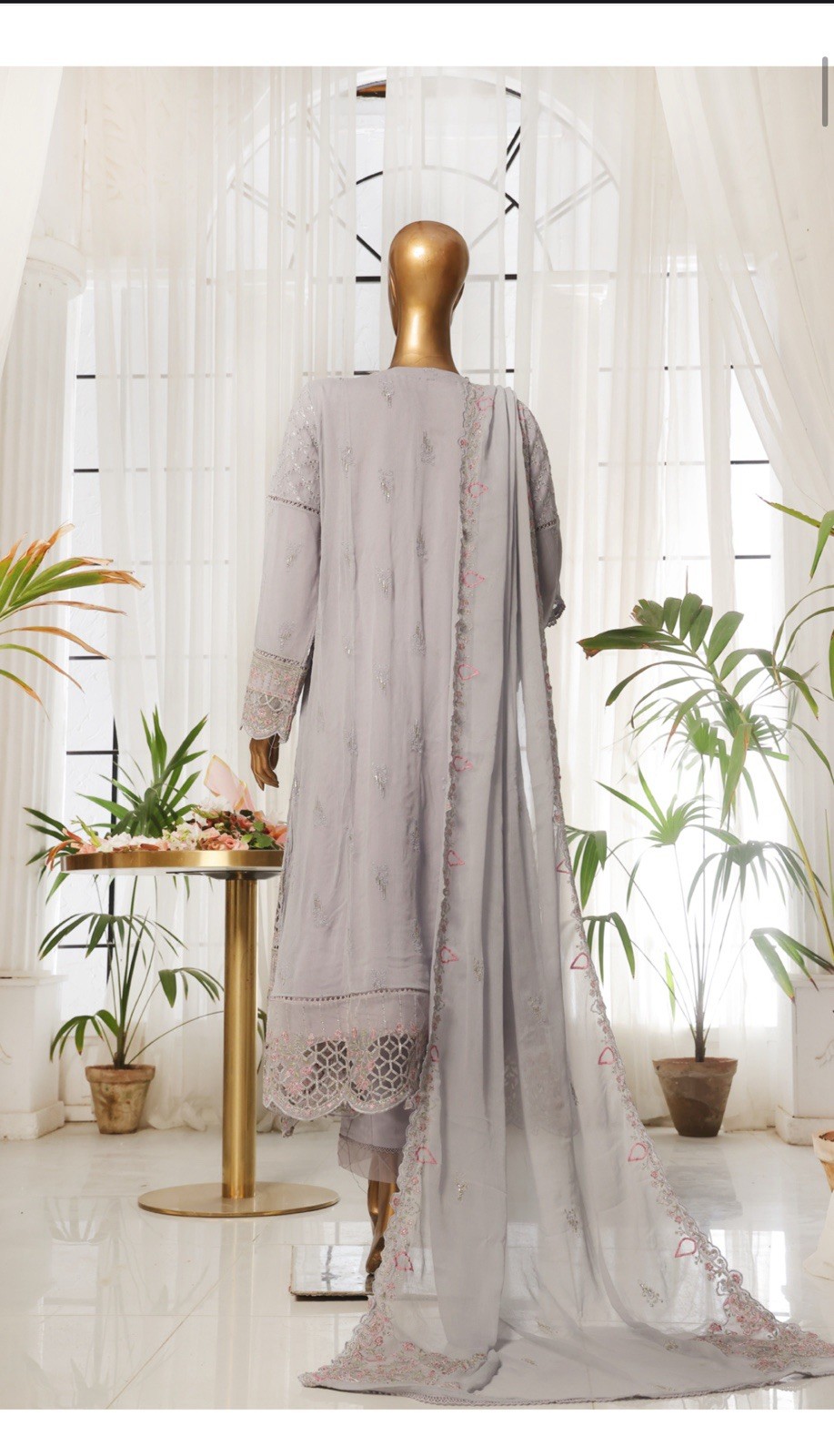 Lavender Pakistani Net Salwar Kameez with Embroidery & Dupatta for Women