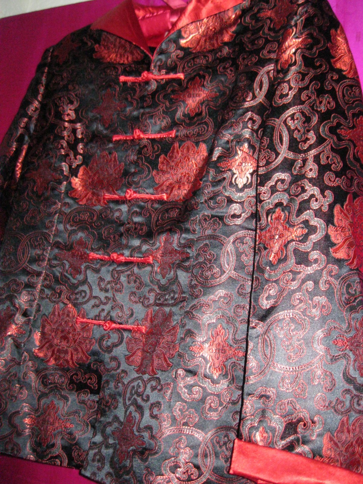 CHINESE, BLACK JACKET W/ RED COLORED DESIGNS, SZ. S., NEW.