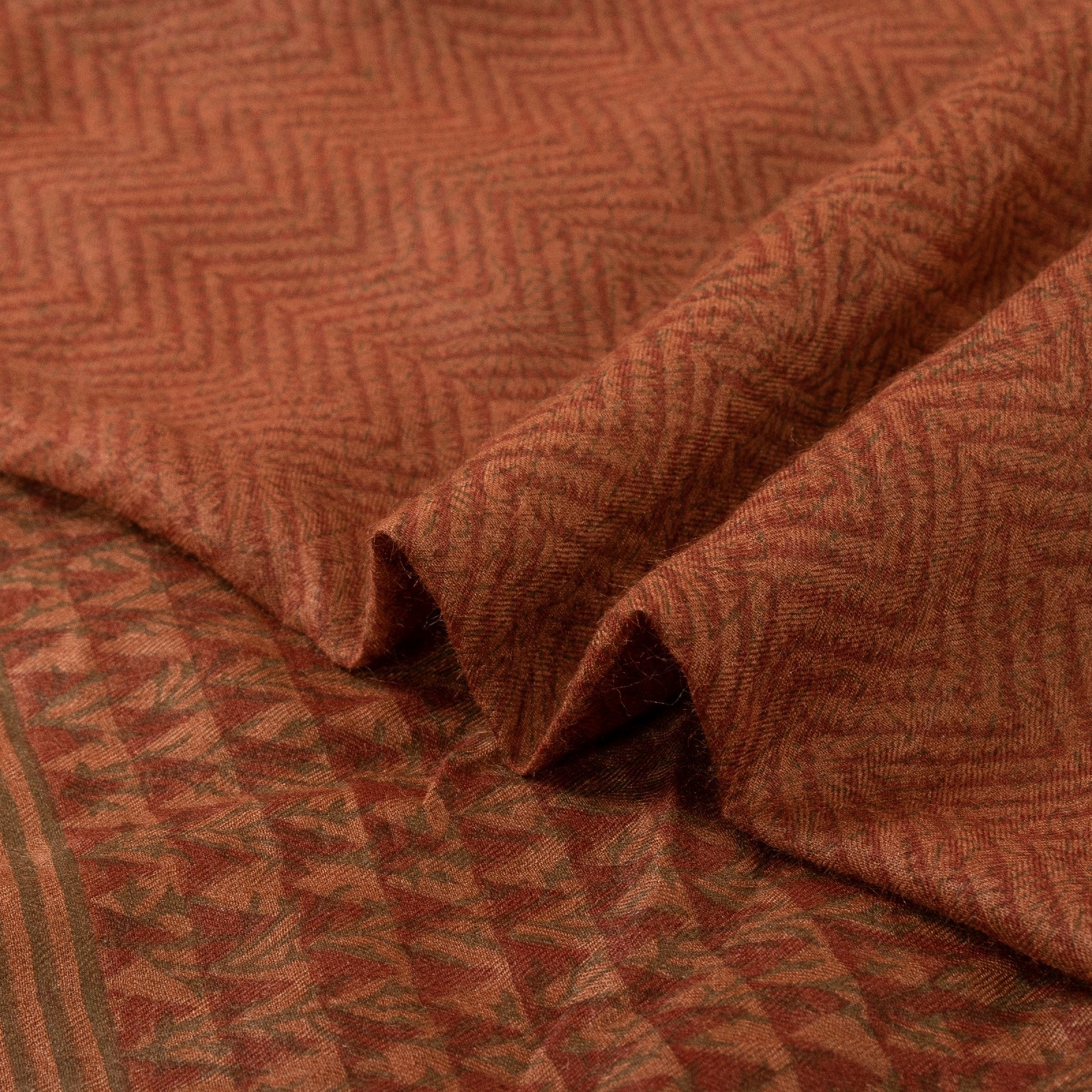 Sanskriti Vintage Dark Peach Sarees 100%Pure Woolen Wave Lines Printed 5+Yd Sari