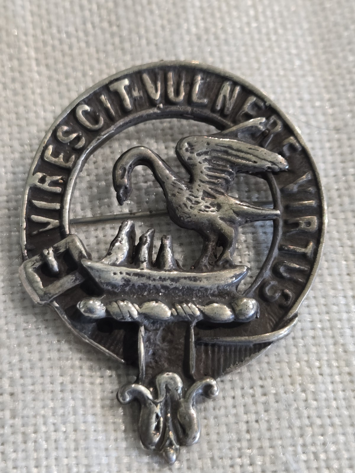 Vintage Scottish Clan Stewart Crest Badge. Often Worn On A Kilt Or Cap. Pewter