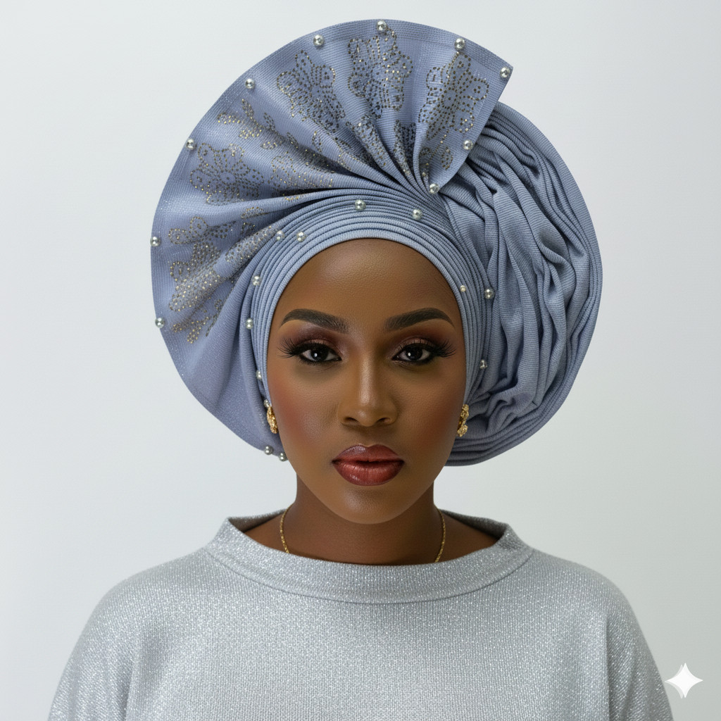 African Gele Fabric Turban Headtie Made Head Wear Hat Aso-Oke Auto Gele Beaded